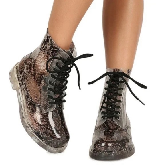 QUPID Jelly Python Lace Up Combat Moto Waterproof Boots “Dr. Marten-Inspired” - Picture 1 of 12